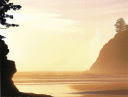 Landscape format background paper showing sunrise on an island